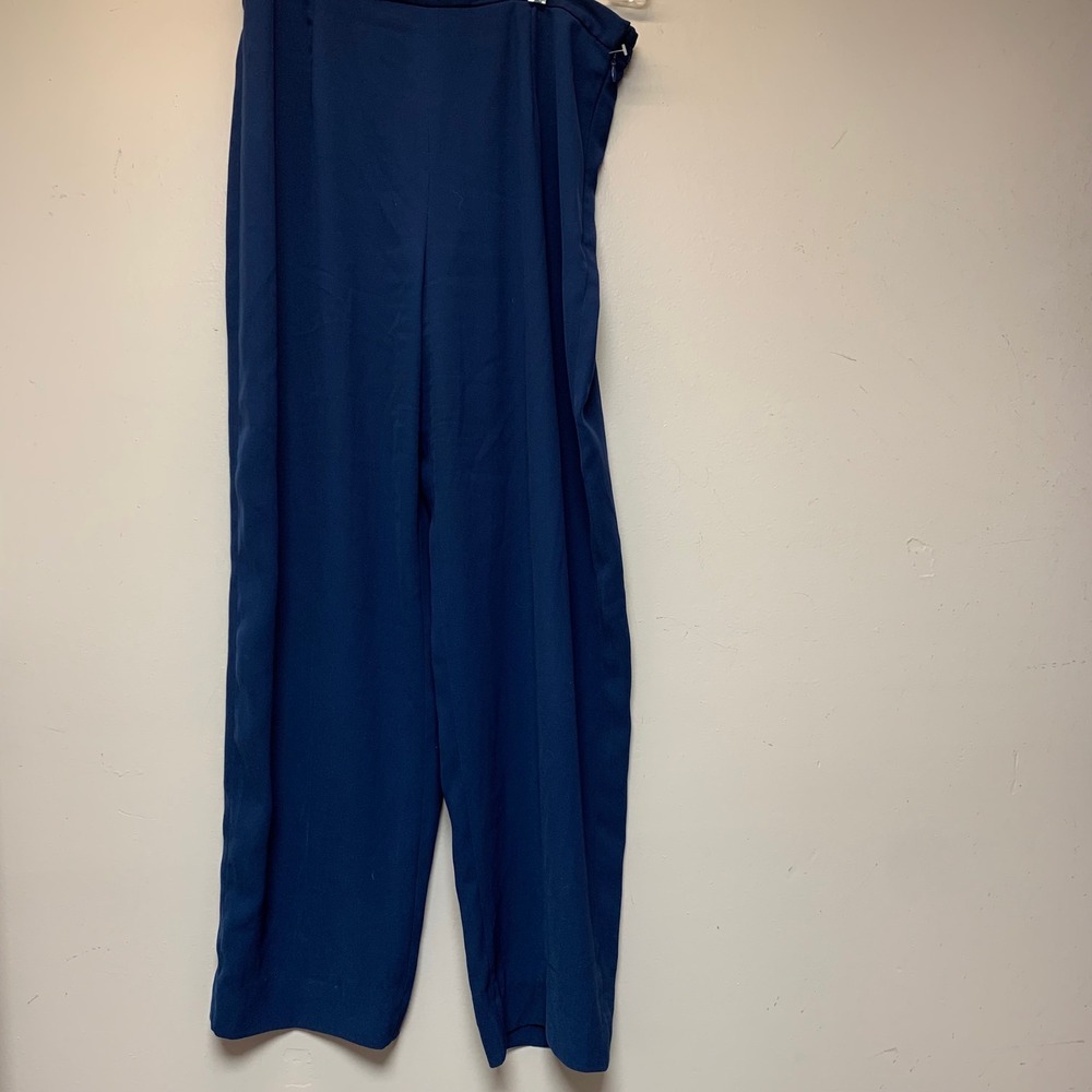 Talbots Wide Leg Trousers Womens 6 Navy Blue Excellent High Rise Side Zip